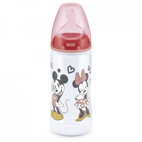 Nuk - Biberon Nuk First Choice PP 300 ml Control Temperatura Tetina Silicon M 6-18 luni Mickey Rosu