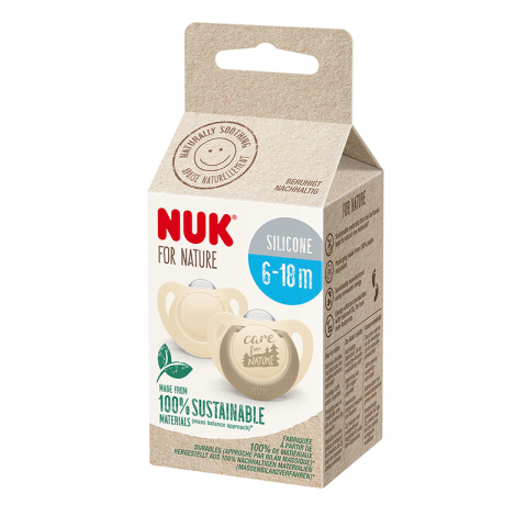 Nuk - Suzeta Nuk for Nature Silicon M2, 6-18 luni, Set 2 Bucati, Crem
