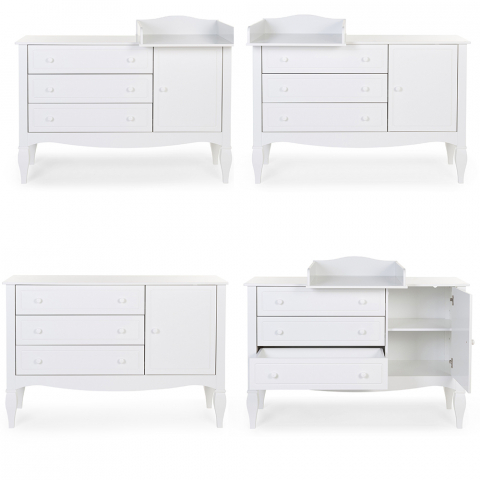 Comoda Childhome Romantic 136.8x73.3x103.4 cm cu masa de infasat, MDF Alb [3]