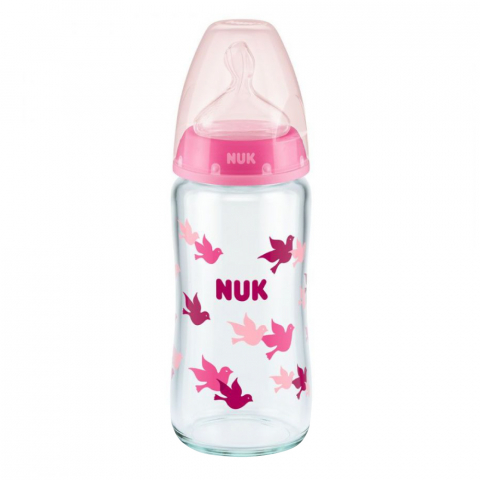 Nuk - Biberon Nuk First Choice Sticla 240 ml Control Temperatura Tetina Silicon M 0-6 luni Roz