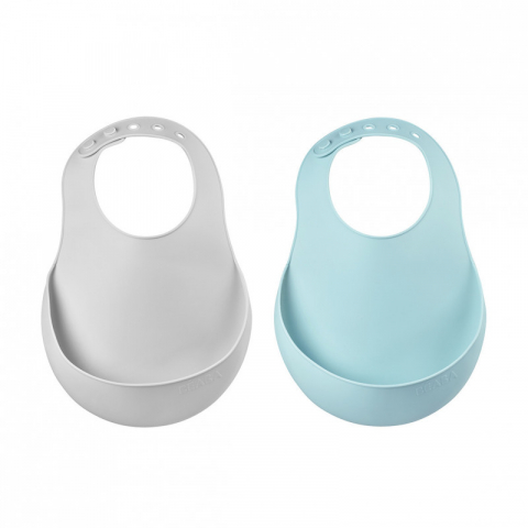 BAVEȚICI PENTRU BEBELUȘI - Set 2 Bavete silicon Beaba Airy Green Light Grey