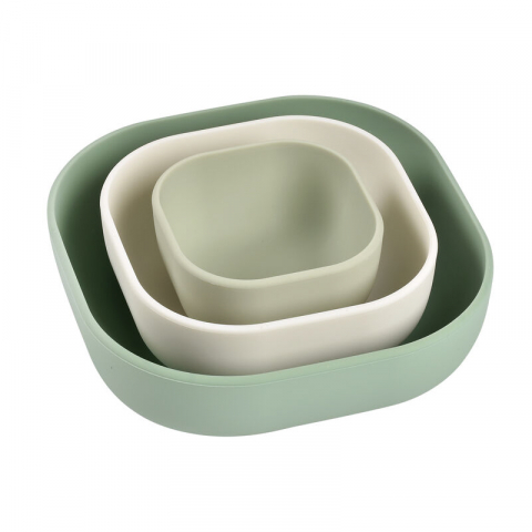 FARFURII SI BOLURI PENTRU BEBELUȘI - Set 3 boluri din silicon Beaba Sage Green