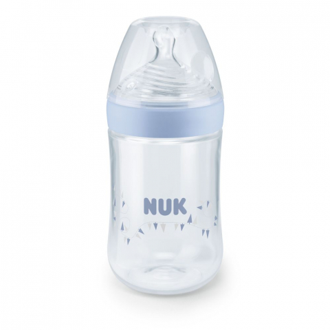 Nuk - Biberon Nuk Nature Sense Bleu 260 Ml Tetina Silicon Orificiu M 6-18 luni