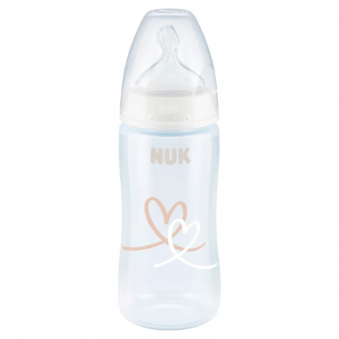Nuk - Biberon Nuk First Choice PP 300 ml, Control Temperatura, Tetina Silicon M, 0-6 luni, Inimioare