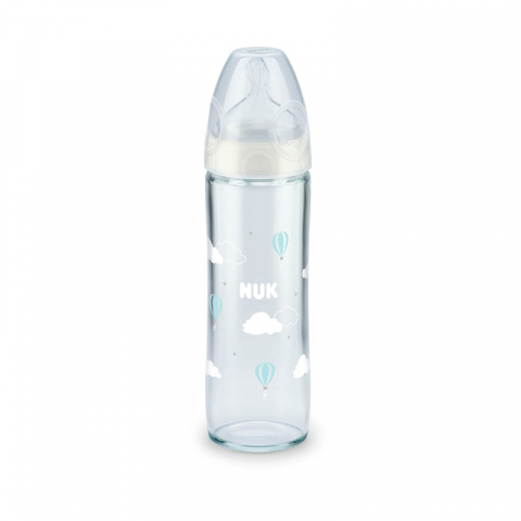 Nuk - Biberon Nuk New Classic Sticla 240 Ml Tetina Silicon 0-6 luni Alb 