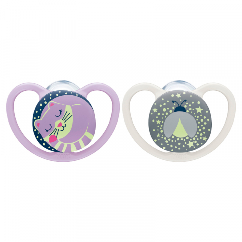Nuk - Suzeta Nuk Space Night Silicon 0-6 luni Roz, Set 2 Bucati