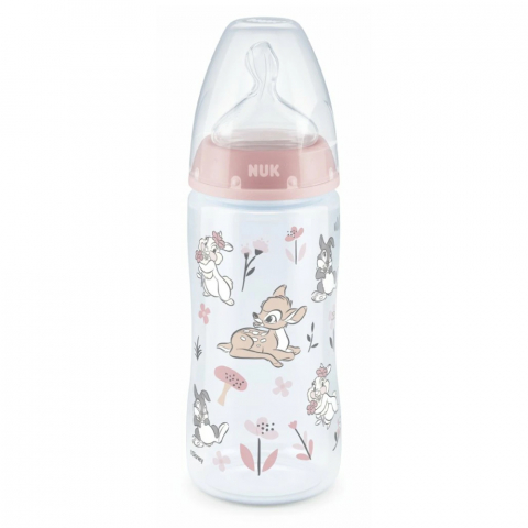 Nuk - Biberon Nuk First Choice PP 300 ml, Control Temperatura, Tetina Silicon M, 6-18 luni, Disney Bambi