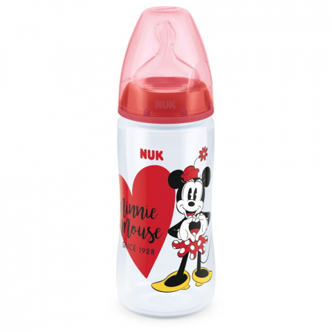 Nuk - Biberon Nuk First Choice Plus Control Temperatura 300 ml Tetina Silicon M 6-18 luni Mickey Rosu 