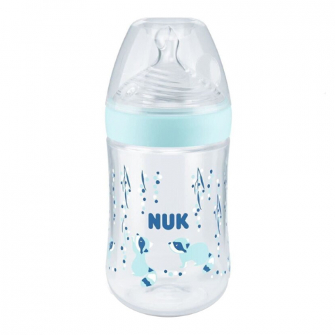 Nuk - Biberon Nuk Nature Sense PP 260 ml Control Temperatura Tetina Silicon M 6-18 luni Turcoaz