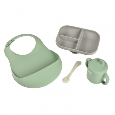 ACCESORII PENTRU MASĂ - Set de masa silicon Beaba Essentials Grey Sage Green