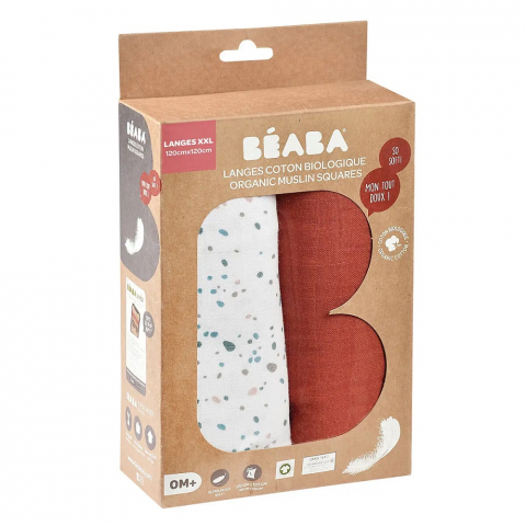 Set 2 Museline Beaba bumbac 120x120 cm Hot Sauce/Terrazzo [2]