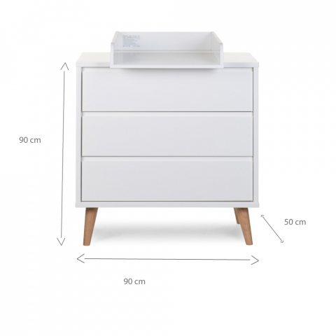 Comoda Childhome Retro Rio 90x50x90 cm cu masa de infasat, MDF Alb [2]