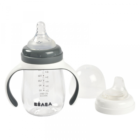 Beaba - Biberon de invatare 2 in 1 din Tritan Beaba 210 ml Mineral Grey