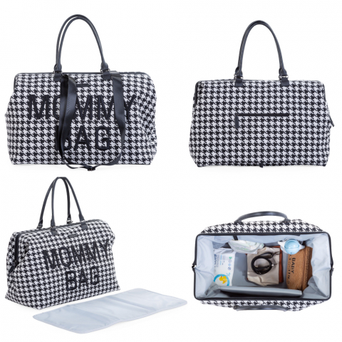 Geanta de infasat Childhome Mommy Bag Pied de Poule Negru [1]