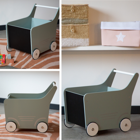 Carucior cu spatiu depozitare si tabla de scris Childhome, Lemn Menta [2]