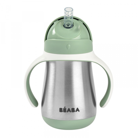 Beaba - Cana cu pai din inox Beaba 250 ml Sage Green