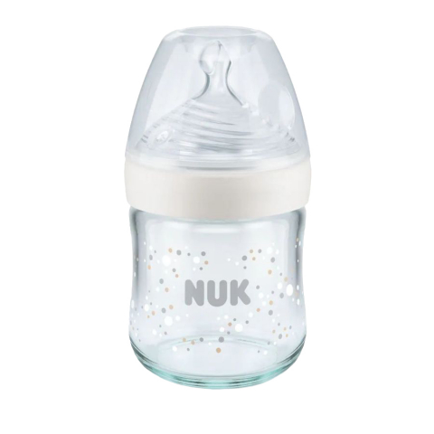 Nuk - Biberon Nuk Nature Sense Sticla 120 ml Control Temperatura Tetina Silicon S 0-6 luni Alb