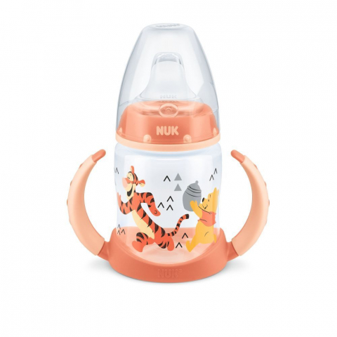 Nuk - Biberon Nuk First Choice 150ml Cu Toarte Si Adaptor Din Silicon Orange Disney 6 luni+