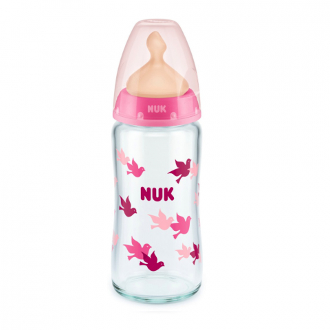 Nuk - Biberon Nuk First Choice Sticla 240 ml Control Temperatura Tetina Latex M 0-6 luni Roz