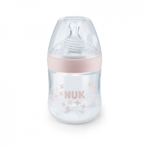 Nuk - Biberon Nuk Nature Sense  Roz 150 Ml Tetina Silicon Orificiu S 0-6 luni