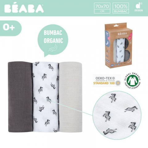 Set 3 Museline Beaba bumbac organic 70x70 cm Savana Grey [5]