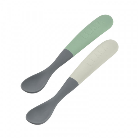 LINGURIȚE ȘI FURCULIȚE - Set 2 lingurite silicon Beaba Bicolor Mineral