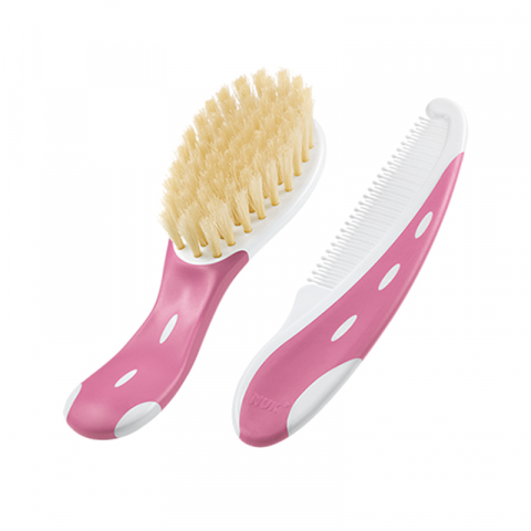Nuk - Set Nuk perie par natural si piepten Roz