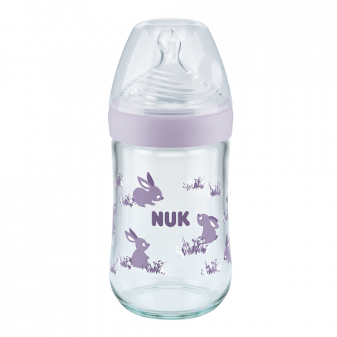 Nuk - Biberon Nuk Nature Sense Sticla 240 ml Control Temperatura Tetina Silicon M 6-18 luni Mov