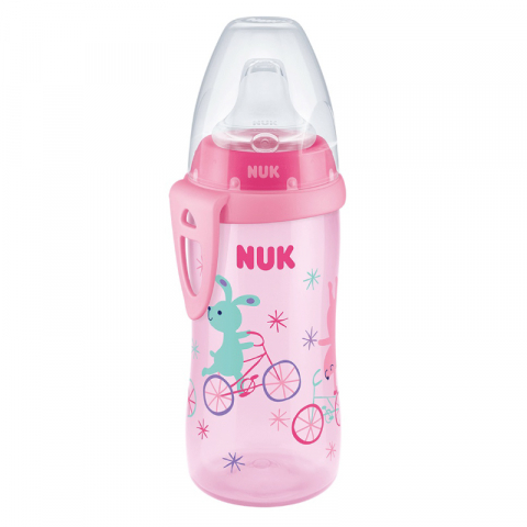 Nuk - Cana Nuk Active 300 ml cu adaptor silicon de la 12 luni Roz