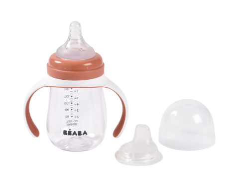 Masa Bebelusului - Biberon de invatare 2 in 1 din Tritan Beaba 210 ml Terracotta