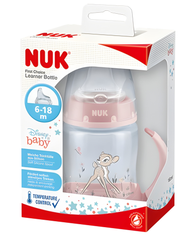 Biberon Nuk First Choice PP 150 ml, Control Temperatura, Tetina Invatare Silicon 6-18 luni, Disney Bambi [1]