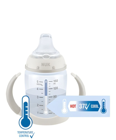 Biberon Nuk First Choice PP 150 ml, Control Temperatura, Tetina Invatare Silicon 6-18 luni, Verde [1]