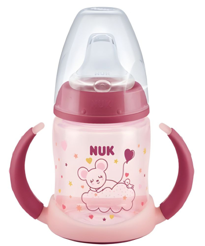 Nuk - Biberon Nuk First Choice PP 150 ml, Toarte Fluorescente, Tetina Invatare Silicon, Roz