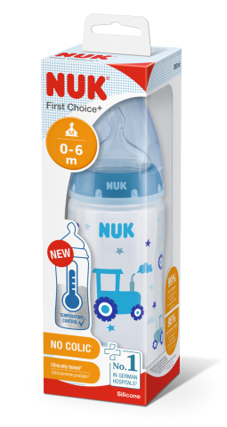 Nuk - Biberon Nuk First Choice PP 300 ml, Control Temperatura, Tetina Silicon, 0-6 luni