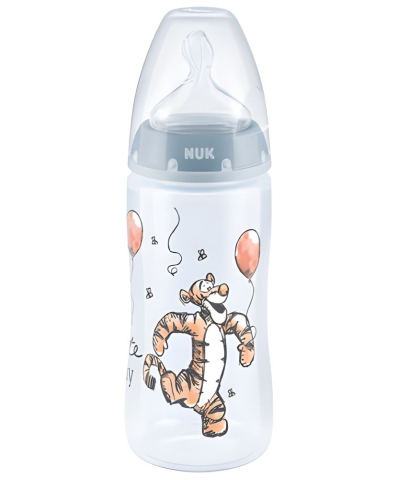 Nuk - Biberon Nuk First Choice PP 300 ml, Control Temperatura, Tetina Silicon M 0-6 luni, Tigru