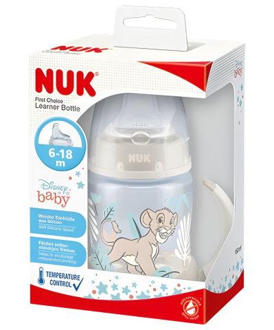 Biberon Nuk First Choice Toarte PP 150 ml, Control Temperatura, Tetina Invatare Silicon 6-18 luni, Disney Lion King [1]