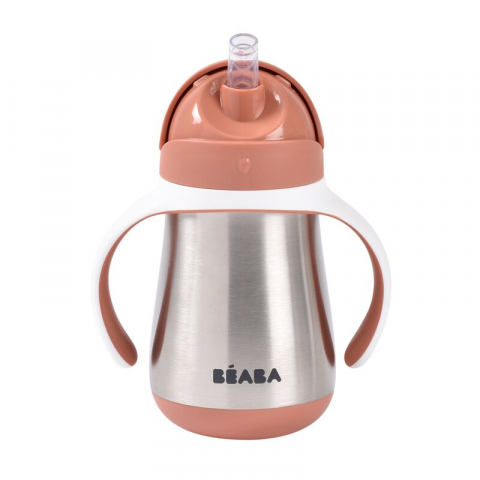 Beaba - Cana cu pai din inox Beaba 250 ml Terracotta