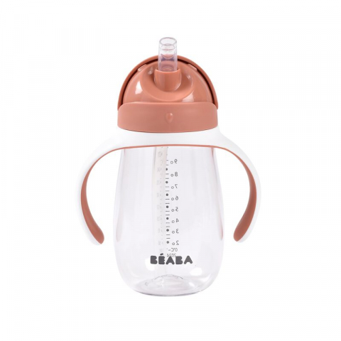 Beaba - Cana cu pai din Tritan Beaba 300 ml Terracotta