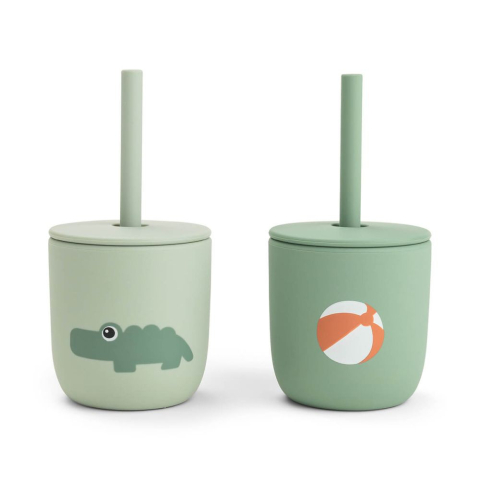 Done by Deer - Cana cu pai Done by Deer silicon set 2 buc Playground Green