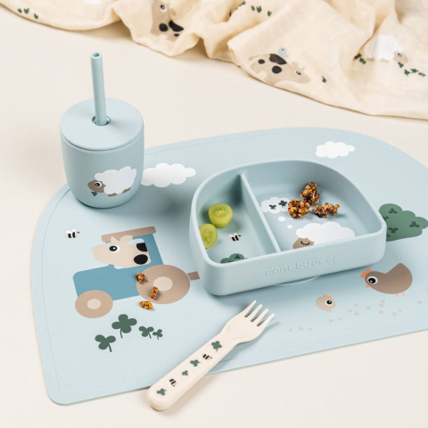 Cana cu pai Done by Deer silicon set 2 buc Tiny Farm Blue [3]