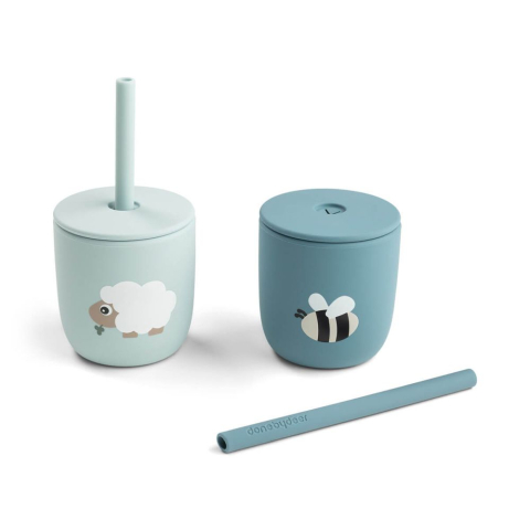 Cana cu pai Done by Deer silicon set 2 buc Tiny Farm Blue [1]