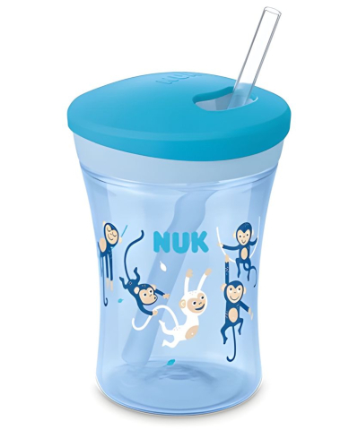Nuk - Cana Nuk Evolution Action cu pai 230 ml de la 12 luni Albastru Maimute
