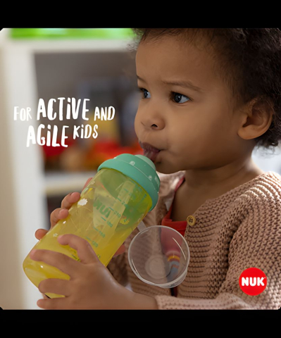 Cana Nuk Flexi 300 ml cu pai moale de la 12 luni, Verde/Galben [4]