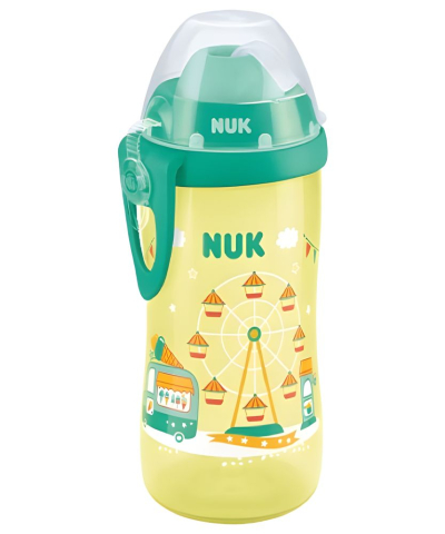 Nuk - Cana Nuk Flexi 300 ml cu pai moale de la 12 luni, Verde/Galben