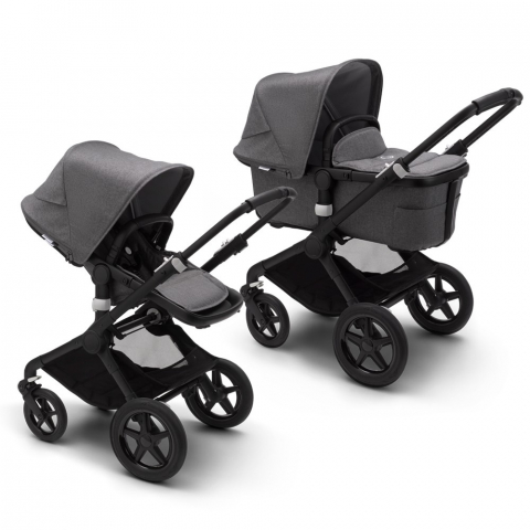 Carucioare - Carucior Bugaboo Fox 2 Complete Black/Grey Melange 2 in 1