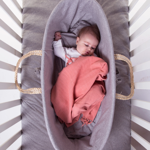 Cos bebe Childhome Moise din coji de porumb cu saltea, Husa Jerse Gri [3]