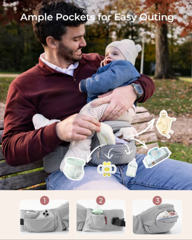 Marsupiu Momcozy cu sezut Mesh respirabil Grey [8]