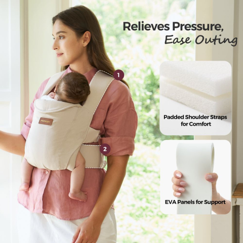 Marsupiu nou nascut Momcozy WeeSnug bumbac Khaki [5]