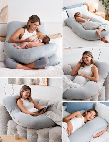 Perna gravide Momcozy in forma de U Light Grey [6]