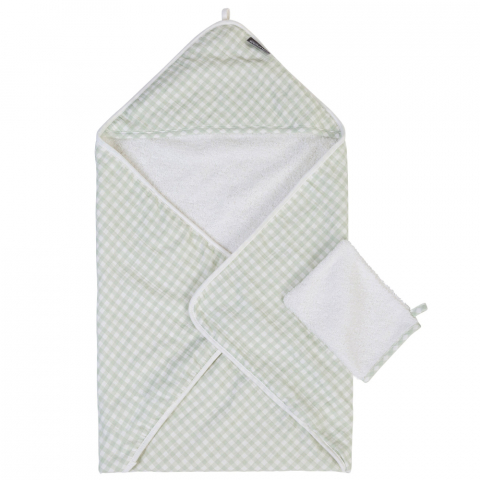 BAIE & ESENȚIALE - Prosop cu gluga si manusa de baie Childhome 80x80 cm Jerse Muselina Verde